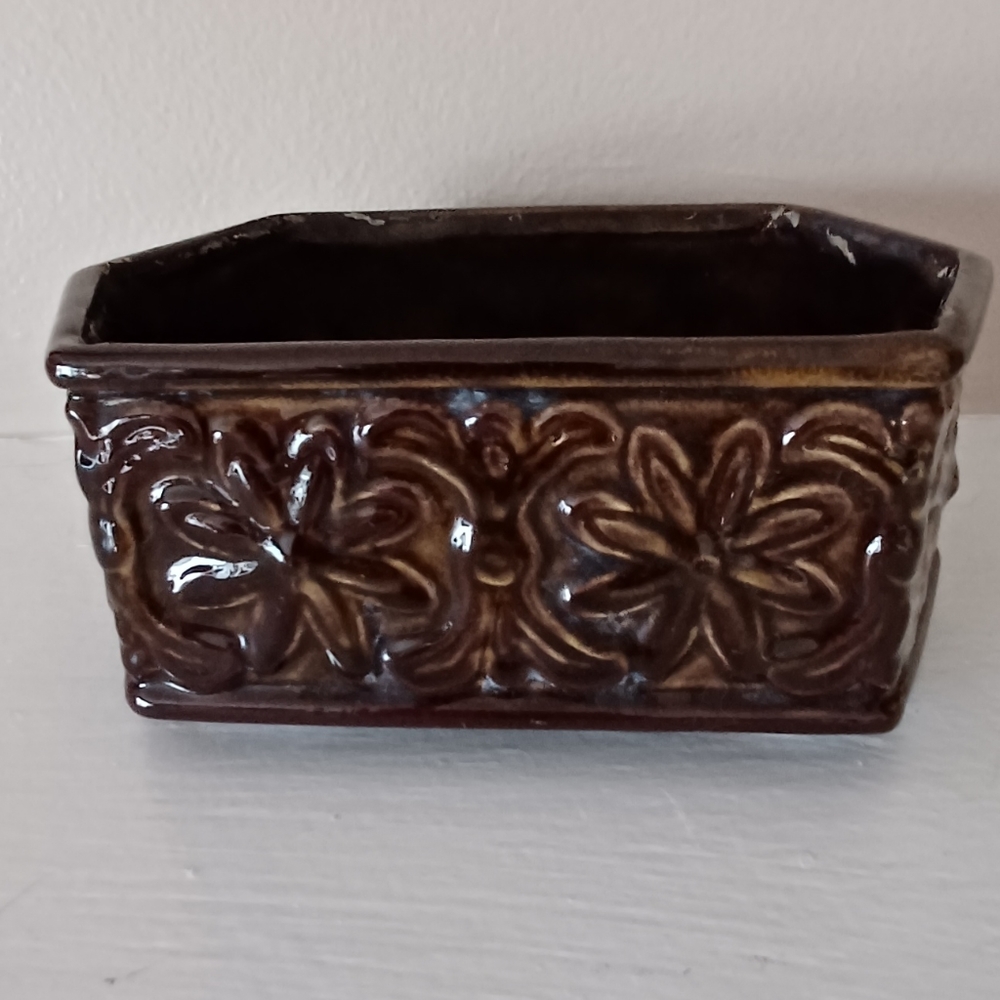 Vintage Hexagonal Shape Brown Floral Pattern Planter